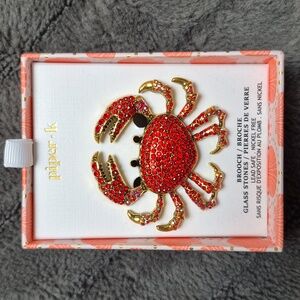 Piper K Crab Brooch Bejeweled With Glass Stones, New In Box